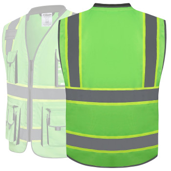 Jksafety 10 Pockets Hivis Zipper Front Fluorescent Green Safety Vest Cushioned Collar High Reflective Tapes With Extended N