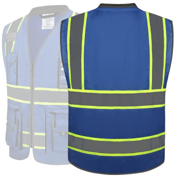 Jksafety 10 Pockets Hivis Zipper Front Fluorescent Blue Safety Vest Cushioned Collar High Reflective Tapes With Extended Ne