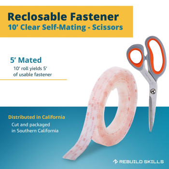 Industrial Strength 10Ft Scissors Clear Indooroutdoor Adhesive Mounting Tape Self Mating Reclosable Fastener Compatible W