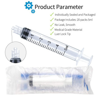 5Ml Luer Lock Syringe 20Pack Plastic 5Ml Syringes With Luer Lock Tip Individually Sterile Sealed No Needle