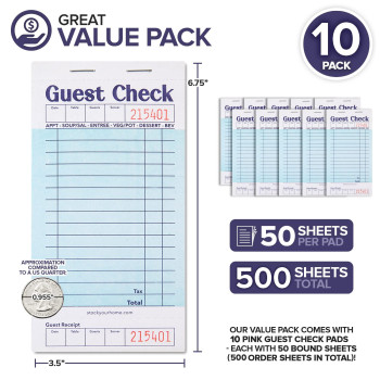 Stock Your Home Blue Guest Check Books For Servers 10 Pack Server Note Pads Waiter Checkbook Food Receipt Book Restaurant O