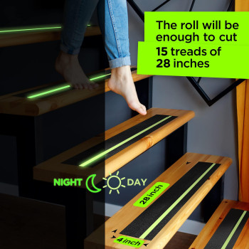 Grip Tape Glow In Dark Stripe Heavy Duty Anti Slip Tape For Stairs Outdoorindoor Waterproof 4 Inch X 35 Feet Non Skid Roll St