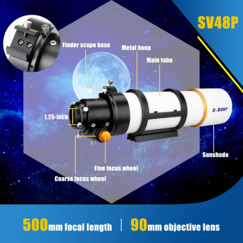 Svbony Sv48P Telescope 90Mm Aperture F55 Refractor Ota For Adults Beginners Telescopes For Deep Sky Astrophotography And Visu