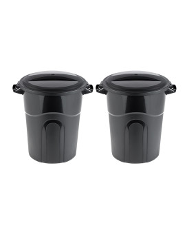 United Solution 20 Gallon Round Waste Container Black Easy To Carry Garbage Can With Sturdy Construction Passthrough Handles