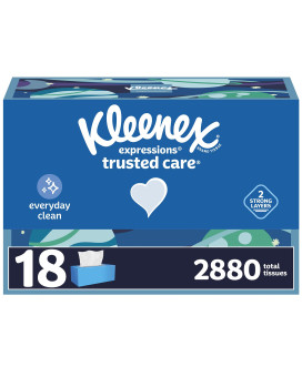 Kleenex Expressions Trusted Care Facial Tissues 18 Flat Boxes 160 Tissues Per Box 2Ply 2 880 Total Tissues Packaging May