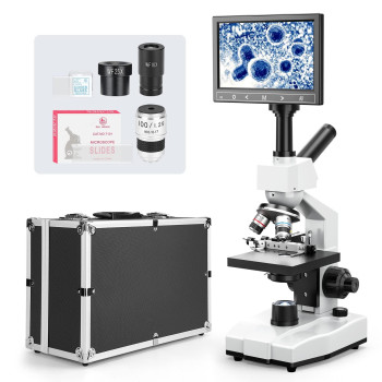 Vabiooth Dualview Lab Compound Monocular Microscope 40X2500X Magnification With 7 Lcd Display Widefield 4X10X40Xs100X