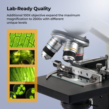 Vabiooth Dualview Lab Compound Monocular Microscope 40X2500X Magnification With 7 Lcd Display Widefield 4X10X40Xs100X