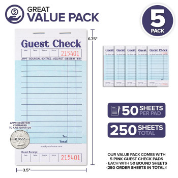 Stock Your Home Blue Guest Check Books For Servers 5 Pack Server Note Pads Waiter Checkbook Food Receipt Book Restaurant Or