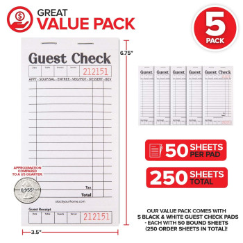 Stock Your Home Blackwhite Guest Check Books For Servers 5 Pack Server Note Pads Waiter Checkbook Food Receipt Book Restau