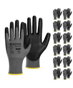 Kaygo Safety Work Gloves Pu Coated12 Pairs Kg11Pb Seamless Knit Glove With Polyurethane Coated Smooth Grip On Palm Fingers