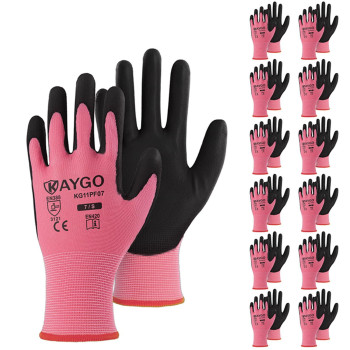 Kaygo Safety Work Gloves Pu Coated12 Pairs Kg11P Seamless Knit Glove With Polyurethane Coated Smooth Grip On Palm Fingers F