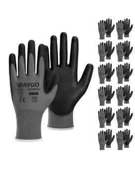 Kaygo Safety Work Gloves Pu Coated12 Pairs Kg11Pb Seamless Knit Glove With Polyurethane Coated Smooth Grip On Palm Fingers