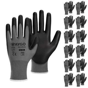 Kaygo Safety Work Gloves Pu Coated12 Pairs Kg11Pb Seamless Knit Glove With Polyurethane Coated Smooth Grip On Palm Fingers