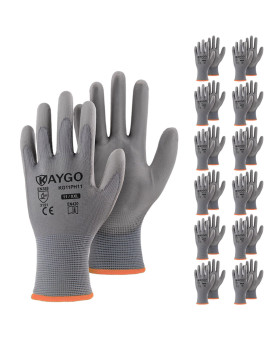 Kaygo Safety Work Gloves Pu Coated12 Pairs Kg11Pb Seamless Knit Glove With Polyurethane Coated Smooth Grip On Palm Fingers