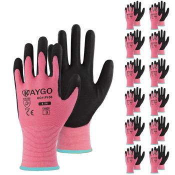 Kaygo Safety Work Gloves Pu Coated12 Pairs Kg11P Seamless Knit Glove With Polyurethane Coated Smooth Grip On Palm Fingers F