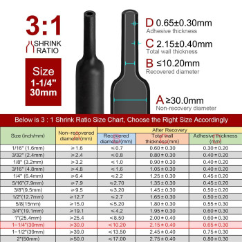 Chanzon 114 Inch 30Mm Type G Waterproof Heat Shrink Tubing Marine 31 Ratio With Eventronic Dual Wall Adhesive Tubes Glue In