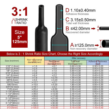 Chanzon 31 Ratio 5 125Mm Heat Shrink Tubing Marine Grade Waterproof Adhesive Lined 4Ft Roll 122M Total Length Black