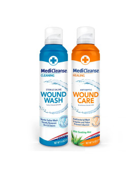 Medicleanse First Aid Sterile Saline Wound Wash And Antiseptic Wound Care Kit 74 Ounce Pack Of 2 Made In Usa