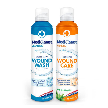 Medicleanse First Aid Sterile Saline Wound Wash And Antiseptic Wound Care Kit 74 Ounce Pack Of 2 Made In Usa