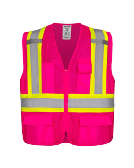 Kaygo High Visibility Safety Vests Kg0100 Reflective Vest With Pockets And Zipperpink L