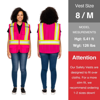 Kaygo High Visibility Safety Vests Kg0100 Reflective Vest With Pockets And Zipperpink L