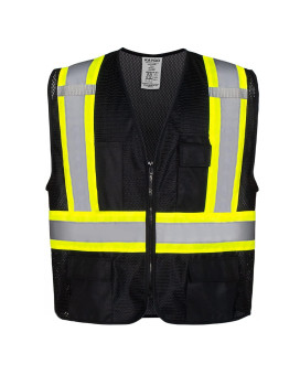 Kaygo High Visibility Black Safety Vests Kg0100 Reflective Vest With Pockets And Zipper Black Xl