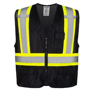 Kaygo High Visibility Black Safety Vests Kg0100 Reflective Vest With Pockets And Zipper Black Xl