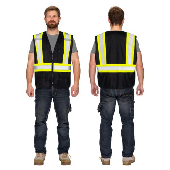 Kaygo High Visibility Black Safety Vests Kg0100 Reflective Vest With Pockets And Zipper Black Xl