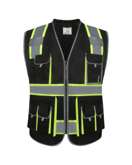 Jksafety 10 Pockets Hivis Neon Color Frontal Zipper Mesh Safety Vest For Men Women Safety Utility For Works Comply To Ansiisea