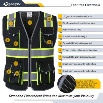 Jksafety 10 Pockets Hivis Neon Color Frontal Zipper Mesh Safety Vest For Men Women Safety Utility For Works Comply To Ansiisea