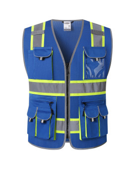 Jksafety 10 Pockets Hivis Neon Color Frontal Zipper Mesh Safety Vest For Men Women Safety Utility For Works Comply To Ansiisea