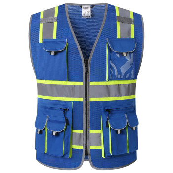 Jksafety 10 Pockets Hivis Neon Color Frontal Zipper Mesh Safety Vest For Men Women Safety Utility For Works Comply To Ansiisea