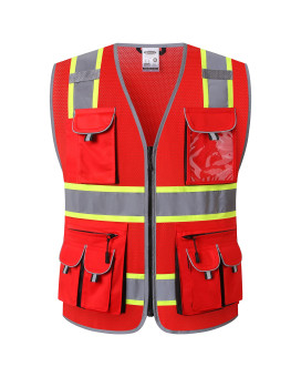 Jksafety 10 Pockets Hivis Neon Color Frontal Zipper Mesh Safety Vest For Men Women Safety Utility For Works Comply To Ansiisea