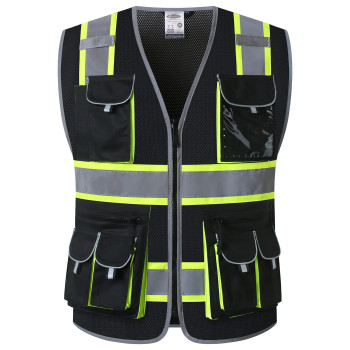 Jksafety 10 Pockets Hivis Neon Color Frontal Zipper Mesh Safety Vest For Men Women Safety Utility For Works Comply To Ansiisea