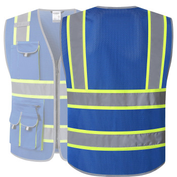 Jksafety 10 Pockets Hivis Neon Color Frontal Zipper Mesh Safety Vest For Men Women Safety Utility For Works Comply To Ansiisea