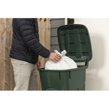 Ecosolution 32 Gallon Wheeled Outdoor Garbage Can With Attached Snap Lock Lid And Heavyduty Handles Eco Green Heavyduty Cons