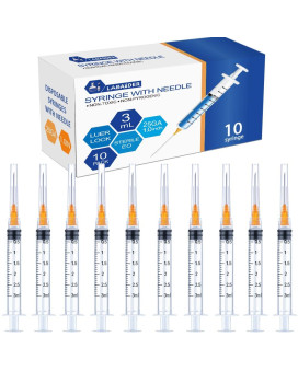 10 Pack 3Ml Syringes With Needle 25G 10 Inch Needle Luer Lock Syringe Individually Packaged