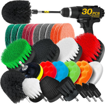 Holikme 30 Piece Drill Brush Set Scrub Pads Scrubber Brush With Extend Long Handle Clean For Grout Tiles Bathtub Bathroom K