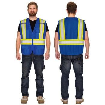 Kaygo High Visibility Safety Vests Kg0100 Safety Vests Reflective With Pockets And Zipper Blue L