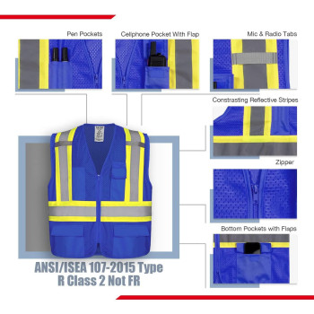 Kaygo High Visibility Safety Vests Kg0100 Safety Vests Reflective With Pockets And Zipper Blue L