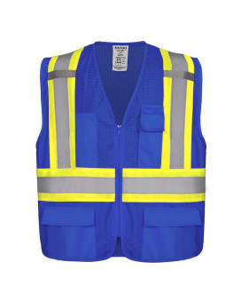 Kaygo High Visibility Safety Vests Kg0100 Safety Vests Reflective With Pockets And Zipper Blue Xl