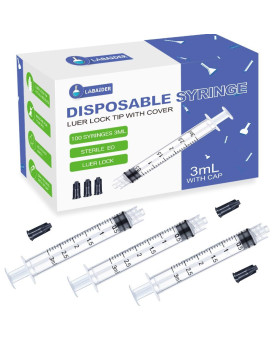 100 Pack 3Ml Syringes Luer Lock Syringe Without Needle Individually Sterile Wrapped With Cap