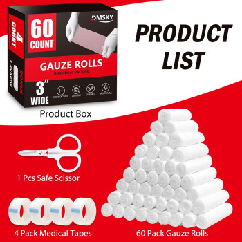 60 Pack Gauze Rolls 3 In X 41 Yards Individually Wrapped Breathable Rolled Gauze Premium First Aid Supplies Medical Suppli