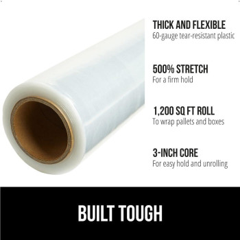 Gorilla Grip 500 Stretch Film Heavy Duty Plastic 2 Pack 1200Ft Shrink Wrap Rolls 17 Puncture Resistant Industrial Strength