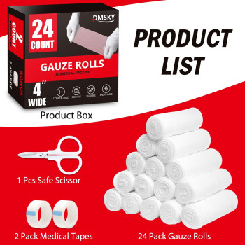 24 Pack Gauze Rolls 4 In X 41 Yards Individually Wrapped Breathable Rolled Gauze Premium First Aid Supplies Medical Suppli