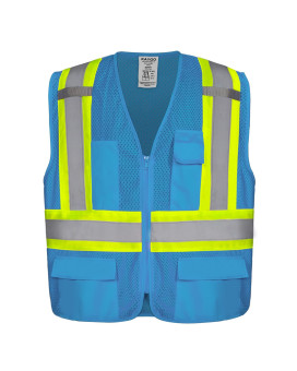 Kaygo High Visibility Safety Vests Kg0100 Reflective Vest With Pockets And Zipper Light Blue Large