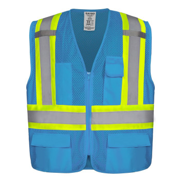 Kaygo High Visibility Safety Vests Kg0100 Reflective Vest With Pockets And Zipper Light Blue Large