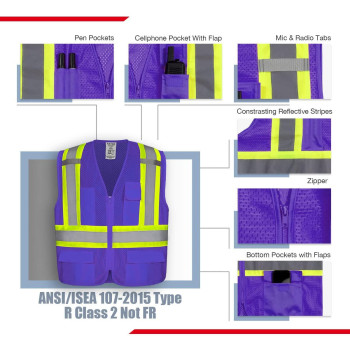 Kaygo High Visibility Safety Vests Kg0100 Safety Vests Reflective With Pockets And Zipper Purple Xlarge