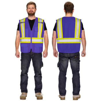 Kaygo High Visibility Safety Vests Kg0100 Safety Vests Reflective With Pockets And Zipper Purple Xlarge