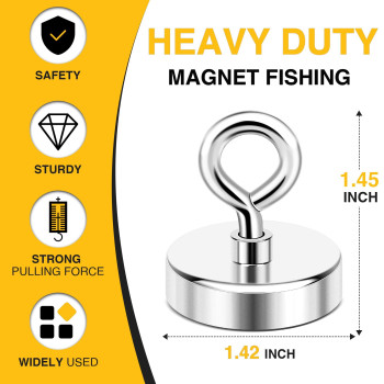 Diymag Neodymium Fishing Magnets 150Lbs 68Kg Pulling Force Rare Earth Magnet With Countersunk Hole Eyebolt Diameter 142Inch